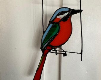 Apanhador de pássaros em vitral feito à mão: decoração colorida para janelas