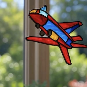 Stained Glass Airplane Suncatcher: Handmade Aviation Decor