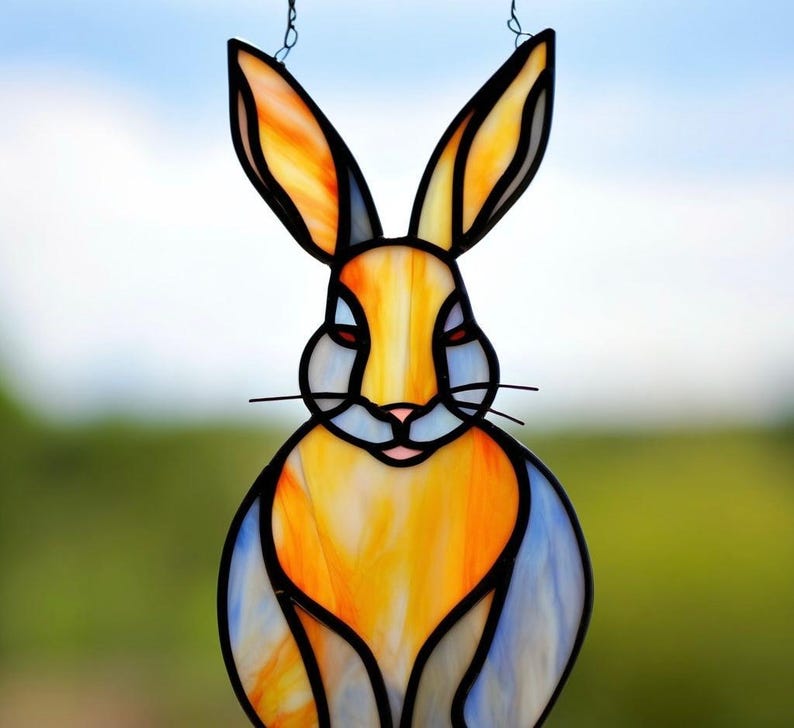 Simple Stained Glass Rabbit Stained Glass Bunny Handmade Rabbit Suncatcher, Easter Decor, Cute ...