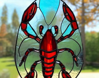 Handmade Stained Glass Crab Suncatcher: Coastal Nautical Decor