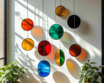 Modern Stained Glass Mobile – Art Deco Style Colorful Suncatcher, Contemporary Window Decor