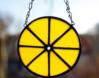Stained Glass Lemon Suncatcher: Handmade Citrus Kitchen Window Decor