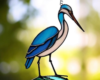 Handmade Stained Glass Heron Suncatcher: Colorful Bird Window Decor