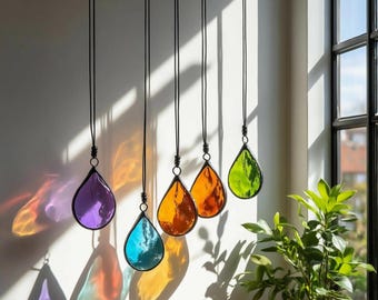 Modern Stained Glass Mobile – Art Deco Style Colorful Suncatcher, Contemporary Window Decor