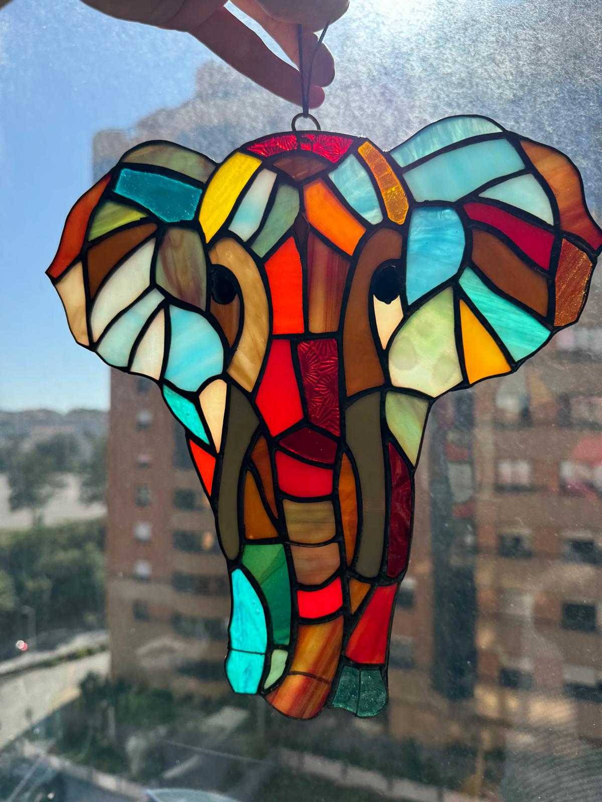 Acchiappasole in vetro colorato a forma di elefante, girasole da