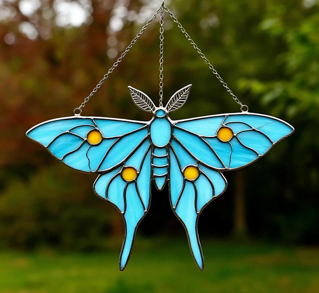 Stained Glass Luna Moth Suncatcher: Handmade Mystical Window Decor - Etsy