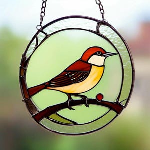 Stained Glass Bird Suncatcher Handcrafted Window Hanging Décor Colorful Wildlife Art Unique Gift for Bird Lovers Nature-Inspired Home Decor