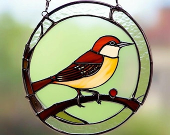Apanhador de pássaros em vitral feito à mão: decoração colorida para janelas