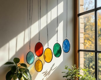 Modern Stained Glass Mobile – Art Deco Style Colorful Suncatcher, Contemporary Window Decor