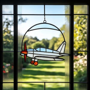Stained Glass Airplane Suncatcher: Handmade Aviation Decor, Pilot Gift