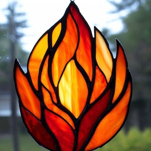 Handmade Stained Glass Fire Colorful Flame Suncatcher Vibrant Home Decor Unique Window Hanging, Modern Glass Art Perfect Gift for Fire lover
