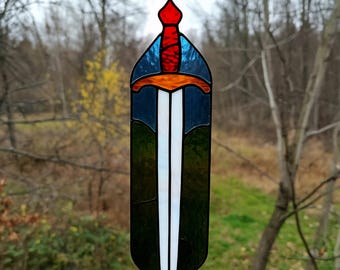 Stained Glass Sword Suncatcher: Handmade Fantasy Window Hanging