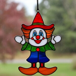 Stained Glass Clown Suncatcher: Handmade Circus Jester Window Hanging
