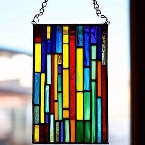 Handmade Stained Glass Suncatcher: Colorful Geometric Window Hanging