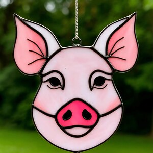 Stained Glass Pig Suncatcher: Handmade Farmhouse Window Decor