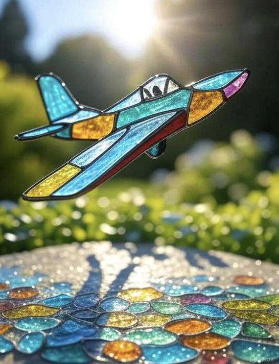 ステンドグラスの飛行機サンキャッチャー：手作りの航空装飾 - Etsy 日本