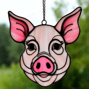 Stained Glass Pig Suncatcher: Handmade Farmhouse Window Decor