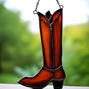 Stained Glass Cowboy Boots Suncatcher Western Window Hanging, Handmade Sun Catcher Rustic Decor, Country Gift Glass Farmhouse Sunlight Decor