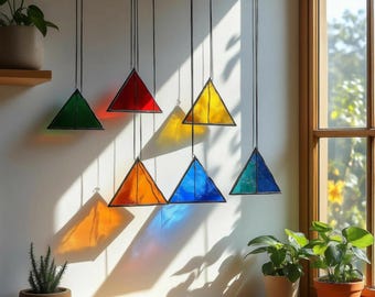 Modern Stained Glass Mobile – Art Deco Style Colorful Suncatcher, Contemporary Window Decor
