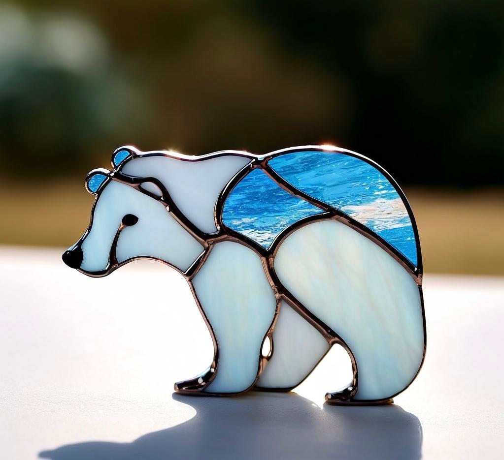 ステンドグラスのシロクマの窓飾り：手作りの北極圏の装飾 - Etsy 日本