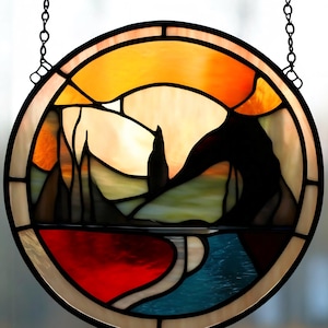 Stained Glass Desert Sunset Suncatcher: Handmade Southwest Landscape Window Art