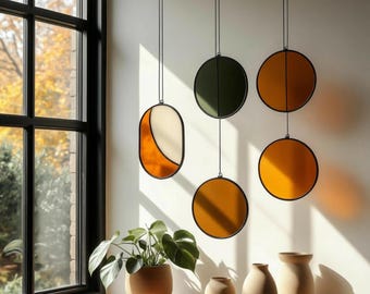 Modern Stained Glass Mobile – Art Deco Style Colorful Suncatcher, Contemporary Window Decor