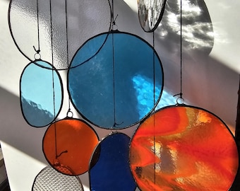 Modern Stained Glass Mobile – Art Deco Style Colorful Suncatcher, Contemporary Window Decor