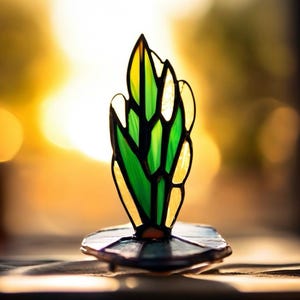 Handcrafted Stained Glass Cactus Suncatcher: Nature-Inspired Window Decor