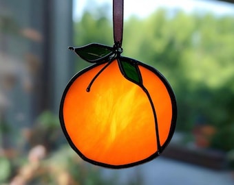 Stained Glass Orange Suncatcher: Handmade Citrus Window Decor