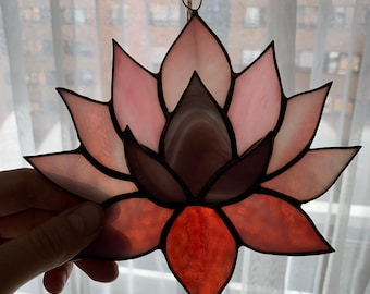 Stained Glass Lotus Flower Suncatcher: Boho Window Art