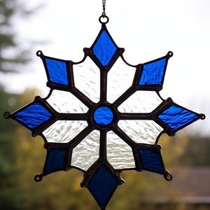 Handmade Stained Glass Snowflake Ornament: Winter Holiday Decor