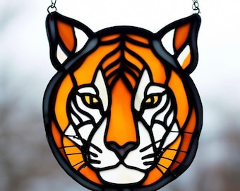 鮮やかな虎のステンドグラス窓掛け - 野生動物アート装飾 - Etsy 日本