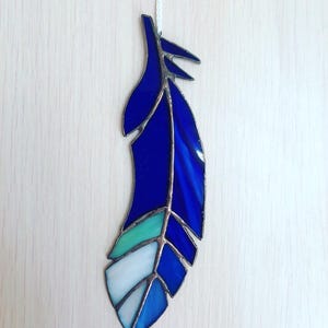Stained Glass Feather Suncatcher: Blue Boho Window Decor