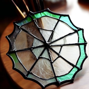 Handcrafted Stained Glass Spider Web Suncatcher Unique Halloween Decor, Intricate Glass Spooky Window Hanging Perfect Gift Halloween Lover