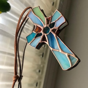 Handcrafted Stained Glass Cross: Christian Home Decor Suncatcher