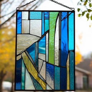 Handmade Stained Glass Suncatcher: Modern Geometric Window Hanging