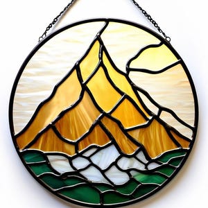 Handmade Stained Glass Mountain Suncatcher: Nature-Inspired Window Decor