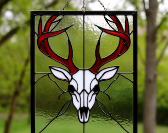 Glasmalerei Hirschschädel Suncatcher: Handgemachte Fensterdeko