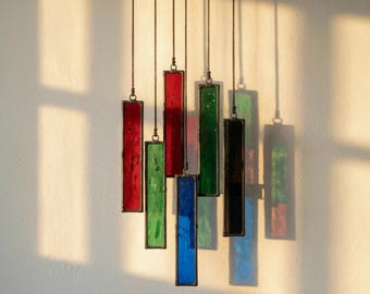 Modern Stained Glass Mobile – Art Deco Style Colorful Suncatcher, Contemporary Window Decor