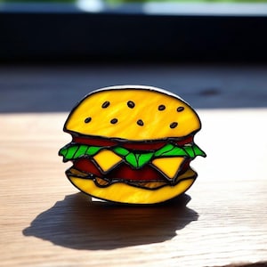 Handmade Stained Glass Hamburger Suncatcher: Whimsical Kitchen Decor