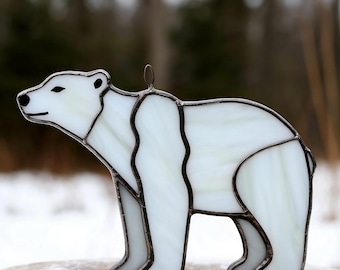 ステンドグラスのシロクマのサンキャッチャー - 手作りの北極動物の窓 
