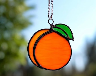 Stained Glass Orange Suncatcher: Handcrafted Citrus Window Decor