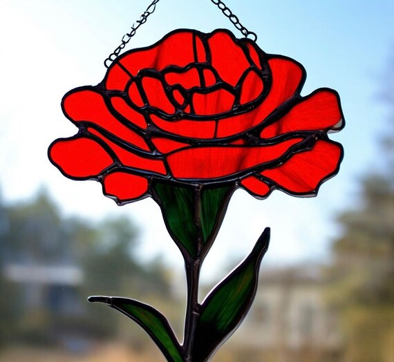 ステンドグラスのカーネーションサンキャッチャー：手作りの花柄