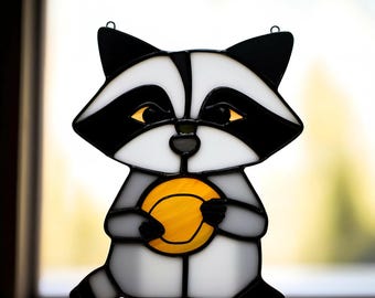 Handmade Raccoon Stained Glass Suncatcher, Cookie Decor