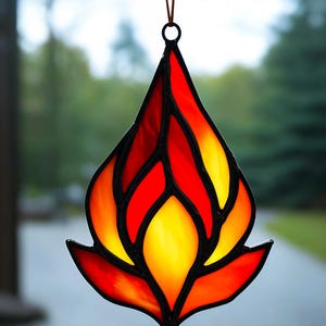 Handcrafted Stained Glass Flame Fiery Art Glass Suncatcher Passionate Souls Symbol of Energy Transformation Inner Light Unique Fire Decor