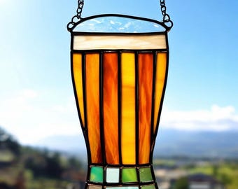 Handmade Stained Glass Beer Mug Suncatcher: Bar Decor Gift