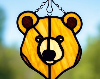 Vitral con forma de oso grizzly: decoración rústica de cabaña hecha a mano