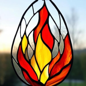 Handcrafted Stained Glass Flame Fiery Art Glass Suncatcher Passionate Souls Symbol of Energy Transformation Inner Light Unique Fire Decor