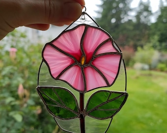 Vitrail attrape-soleil Morning Glory : fleurs roses suspendues pour fenêtre