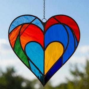 Hart-gebrandschilderd glas Suncatcher: handgemaakte raamhanger, romantisch cadeau